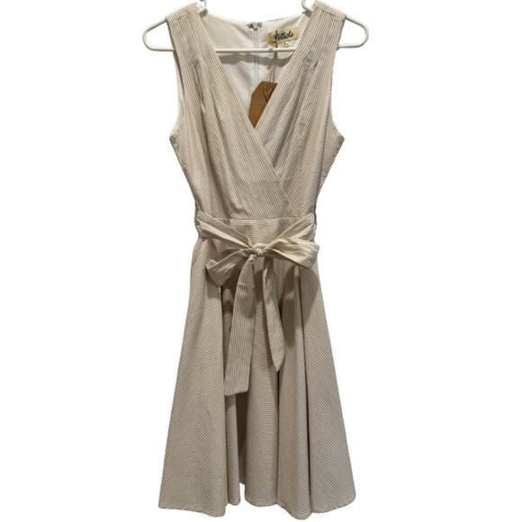 Listicle Beige Pinstripe Wrap Dress Size Small NWT Style #LD0545 - Picture 1 of 7